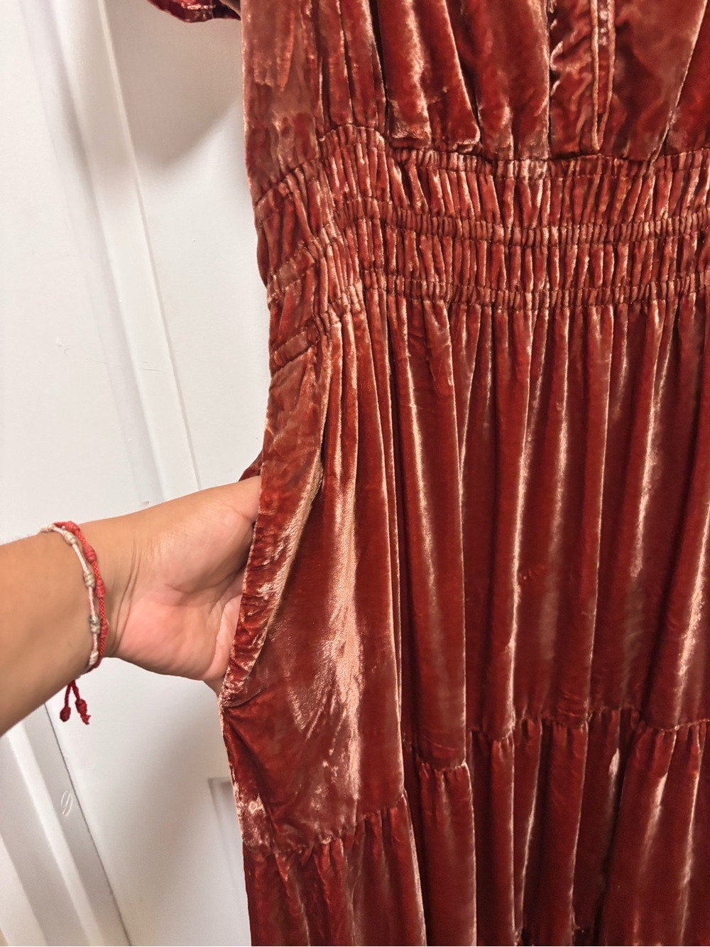 Anthropologie The Sumerset Velvet Edition Tiered Smock Auburn Size M - Picture 4 of 6